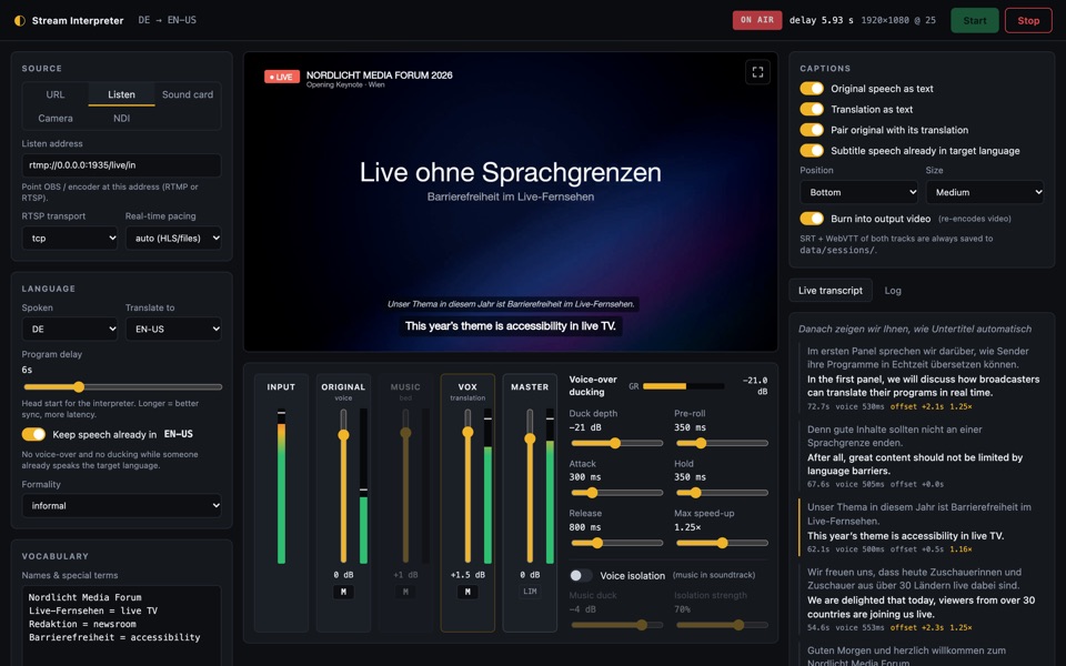 Live-Konsole des Stream Interpreter